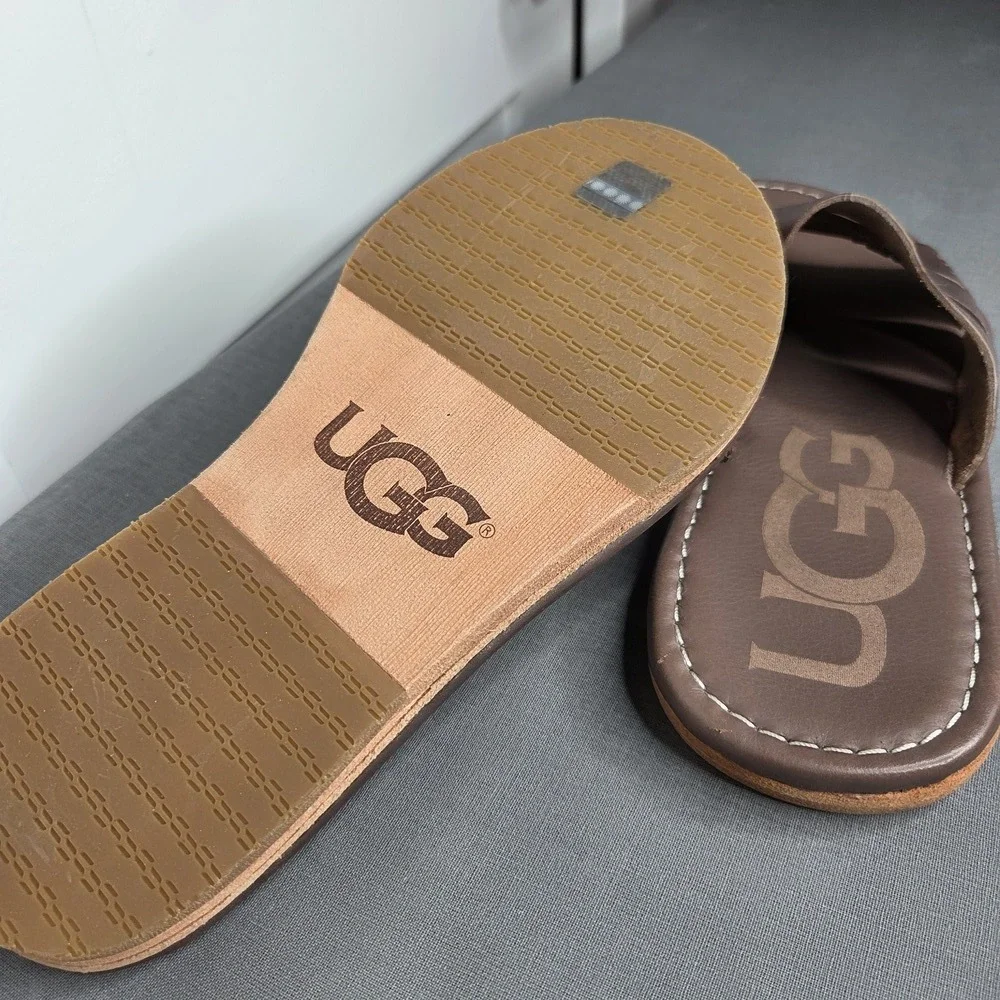 UGG Men's Brown Leather Slide Sandals Size 9 US / EU 42